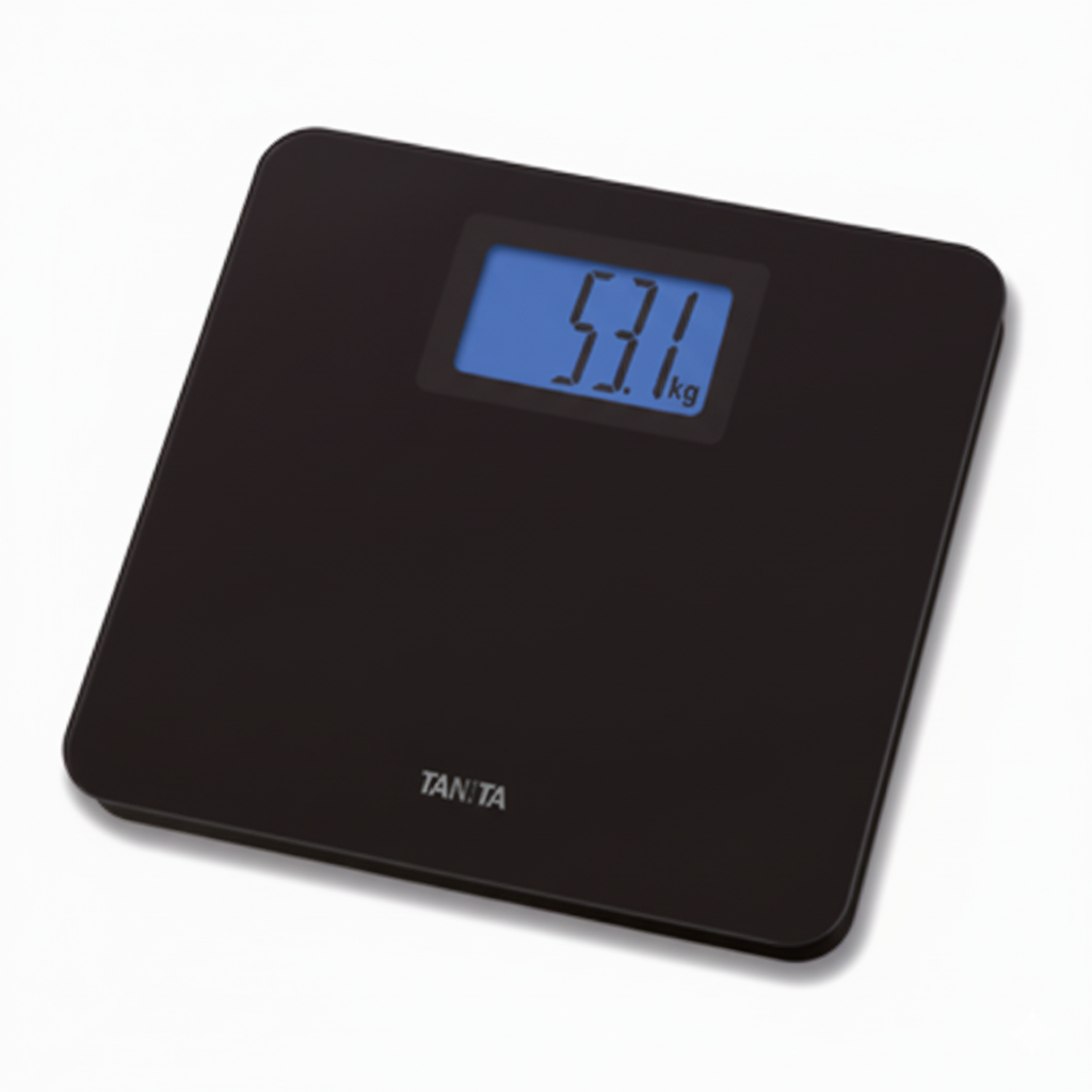 Matt-finished digital bathroom scale with extra-large blue backlit LCD display